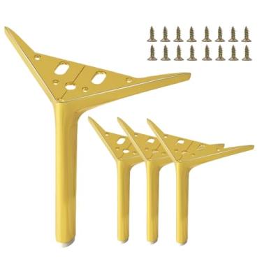 Imagem de SWTOOL Pernas de móveis de metal dourado de 17 cm, pés de móveis triangulares resistentes, faça você mesmo, pernas de substituição modernas para armário, sofá, poltrona, conjunto com 4