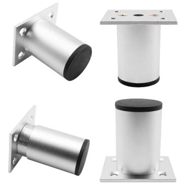 Imagem de Lamvbls Pernas de móveis de liga de alumínio ajustáveis de 2,36 polegadas - 6 cm, conjunto de 4 pernas de substituição de pernas redondas para armário de mesa de café, prateleiras de sofá - prata