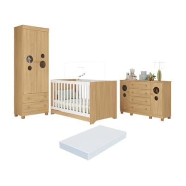 Imagem de Quarto de Bebê Completo Berço Americano 3 em 1 Colchão Bombom Multimóveis Mp4642 Madeirado