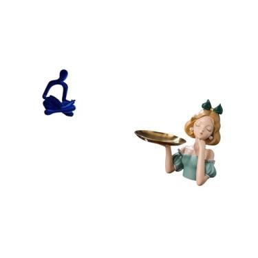 Imagem de Fenteer Estatueta Humana Abstrata Pensadora Princesa Estátua Arte Moderna Ornamento de Mesa Escultura Versátil Multiuso Porta-chaves Bandeja para Escritório S