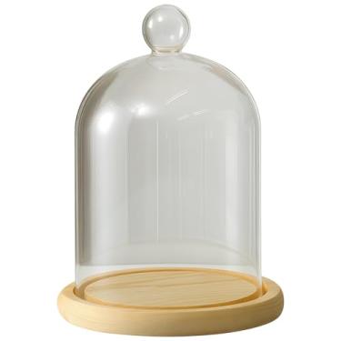 Imagem de Cloche de vela de cúpula de vidro com base de madeira, capa de vidro transparente de 22 x 17 cm para velas, decoração de casa, casamentos e exibição de eventos