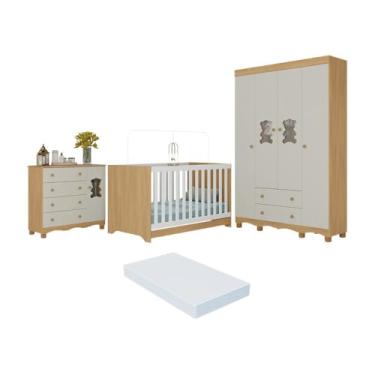 Imagem de Quarto de Bebê Completo C/berço Americano 3x1 Colchão Ternura Multimóveis Mp4663 Madeirado/off White