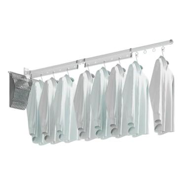 Imagem de Hhsdyl Cabideiro Retráctil Secar Roupa, Dobrável, Montado Parede Suporte Ferro Roupas Economia Espaço Varão para Pendurar Roupas Guarda-roupa,White,two