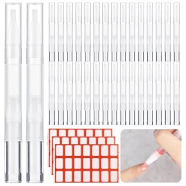 Imagem de 50 recipientes cosméticos para brilho labial, canetas vazias de óleo de unha, canetas transparentes torcidas com pontas de pincel, 50 canetas de óleo de cutícula vazias de 3 ml com 63 adesivos, tubos