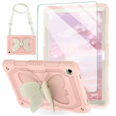 Imagem de ACEMO Capa para Samsung Galaxy Tab A9+ Plus 27.9 cm 2023 com protetor de tela, suporte de borboleta, alça de ombro, suporte de lápis, capa robusta fofa para crianças SM-X210/X216/X218, rosa