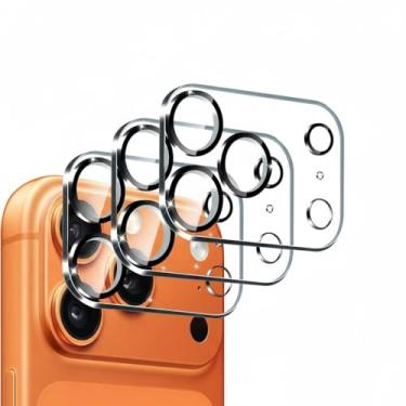 Imagem de Pacote com 3 protetores de lente de câmera para iPhone 17 Pro Max, vidro temperado, dureza 9H, ultra HD, antiarranhões, compatível com capas, não afeta fotos noturnas [não é compatível com iPhone 17
