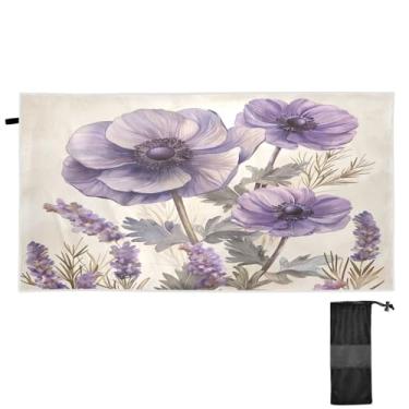 Imagem de ATTX Toalha de praia lavanda roxa 79 x 188 cm - Cobertor de microfibra leve de secagem rápida e resistente à areia para piscina, ioga, academia e viagens | Esportes de banho de natação multiuso #321