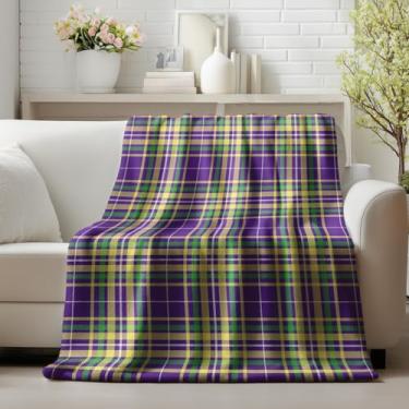 Imagem de Horaldaily Manta de flanela Mardigras, xadrez de búfalo, Nova Orleans, Brasil, Carnaval, macio, felpudo, aconchegante, cobertores de lã para sofá, cama, presente ideal para crianças e adultos, 127 x