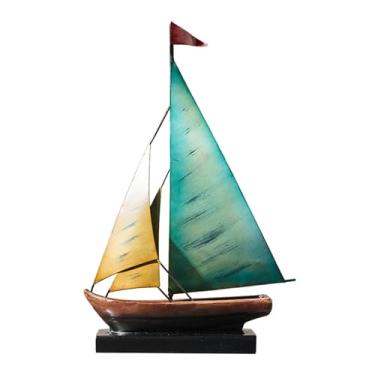 Imagem de predolo Estátua de barco de ferro, modelo de, decoração de mesa, casa, tema praia, escultura de metal, estatueta de para o Natal, sala de estar, Azul