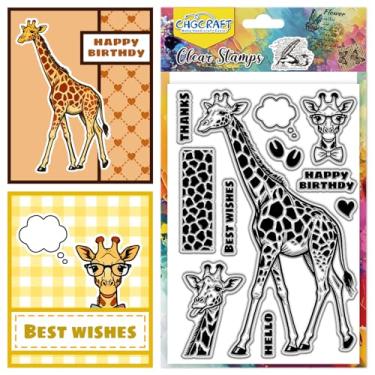 Imagem de CHGCRAFT Selos de girafa realistas transparentes de animais selos transparentes de silicone para decoração de álbum de fotos faça você mesmo, 11 x 6,7 cm