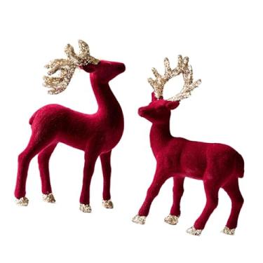 Imagem de IEUDNS Estatuetas de renas em rebanho, decoração natalina, estátuas de veados, esculturas de alces para lareira, a Pair Red