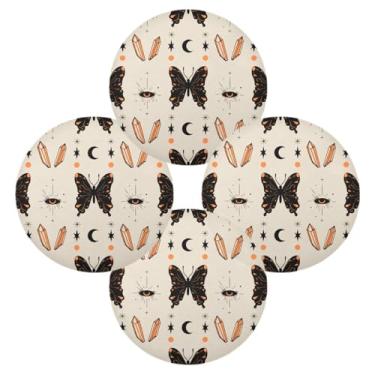 Imagem de Wassud Jogo americano conjunto de 4 tapetes redondos de borboletas pretas para cozinha e jantar tapetes laváveis resistentes ao calor para decoração de mesa 39 cm