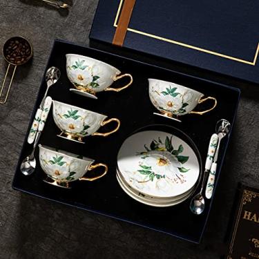 Imagem de Conjunto de chá de porcelana, conjunto de café europeu, xícaras de chá e pires, conjunto de chá com padrão floral de lírio, conjunto de presente de chá para amantes de chá e mulheres (D)