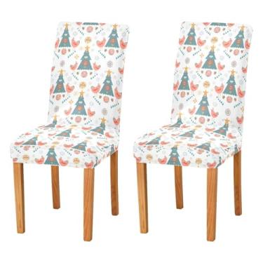 Imagem de Wassud Lindas capas de cadeira de árvores de Natal para sala de jantar, capas elásticas para cadeiras de cozinha, laváveis, conjunto de 2