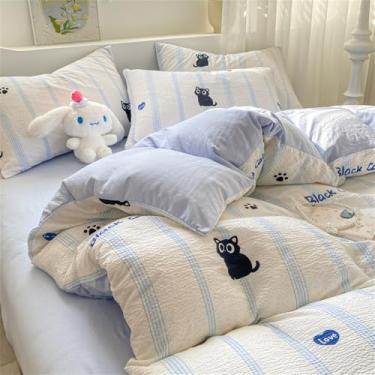 Imagem de XLCZMYL Conjunto de quatro peças de capa de edredom de algodão lavado com fio enrugado, conjunto de três peças, conjunto de cama de algodão não puro, 18, solteiro 150 x 200 4 peças