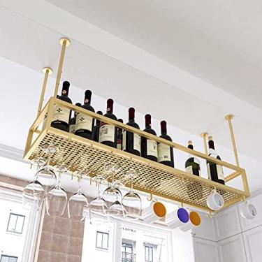 Imagem de Suporte de vinho flutuante para garrafa de vinho, taças de champanhe penduradas, taças de vidro, prateleira de armazenamento, prateleiras douradas para exibição de bar doméstico