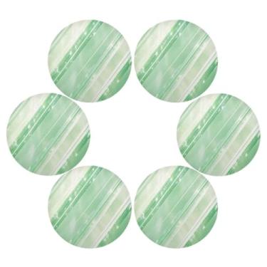 Imagem de Wassud Jogo americano conjunto de 6 tapetes redondos brilhantes verdes claros para cozinha e jantar tapetes laváveis resistentes ao calor decoração de mesa 39 cm