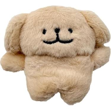 Imagem de SGVAHY Capa peluda para AirPods 4, desenho engraçado 3D fofo desenho de pelúcia avental cachorrinho cachorro macio quente capa fofa chaveiro capa protetora anti-queda mulheres meninas