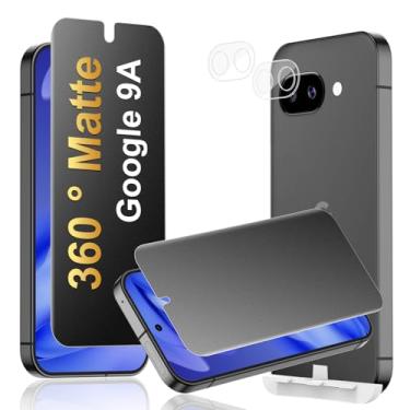 Imagem de JEHOO [Pacote com 2 + 2] Protetor de tela de privacidade fosco de 4 vias 360° para Google Pixel 9A com protetor de lente de câmera, compatível com sensor de impressão digital, filme flexível adesivo