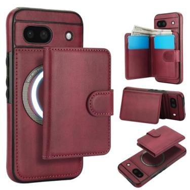 Imagem de Carteira removível para Google Pixel 8A, compatível com Magsafe, capa de carregamento sem fio com suporte para cartão, compartimento para dinheiro, capa à prova de choque 2 em 1 (vinho vermelho)