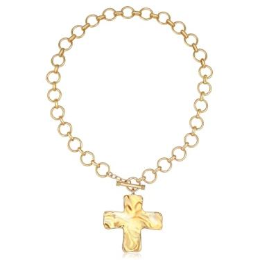 Imagem de immerFancy Colar de cruz de diamante de ouro grosso para mulheres e homens, banhado a ouro, grande, pingente de cruz cúbica, joia religiosa, presente para aniversário, Natal, 20.08 inch, Metal, Sem