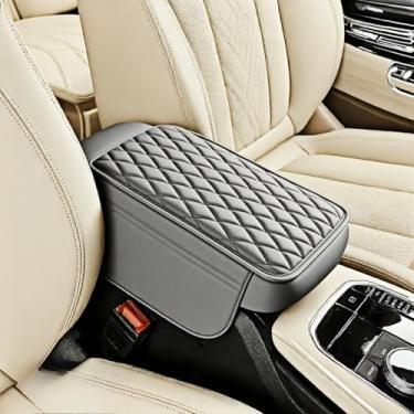 Imagem de Capa de caixa de apoio de braço de carro, organizador de console de couro para carro com bolso de armazenamento lateral, capa universal para console do meio do veículo