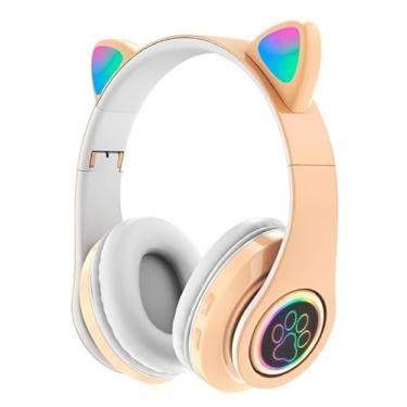 Imagem de Headset de Gatinho Sem Fio – Bateria de Longa Duração – Fone Bluetooth Recarregável USB – Suporte a Chamadas e Cartão de Memória SD – Leve e Ajustável (AMARELO)