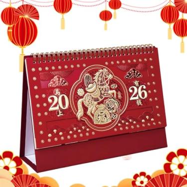 Imagem de Calendário de mesa 2026 - Festival da primavera com escrita - Calendário de ano novo lunar de 12 meses | para sala de aula, dormitório, sala de estar, quarto, adultos, professores, estudantes