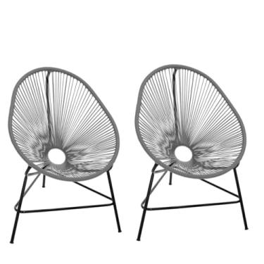 Imagem de Kit 2 Cadeiras Acapulco com Mesa Ampulheta em Fibra Sintética | Área Externa e Interna | Varanda, Jardim e Piscina | Design Moderno Trançado (Cinza)