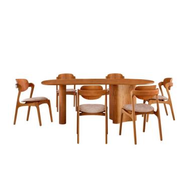 Imagem de Mesa de Jantar Orgânica Savana com Tampo Laminado e 6 Cadeiras Savana Gold Corino Milano e Imbuia Natural