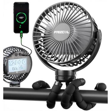 Imagem de FRIZCOL Ventilador Portátil para Carrinho de Bebê, Uso Como Banco de Energia, Ventilador Operado Por Bateria 65H 12000Mah Tripé Flexível Ventilador para Assento de Carro para Bebê com Temporização, Mini Portátil Pessoal/Mesa/Pequeno Clipe Em Ventiladores para Carrinho, Praia, Acampamento