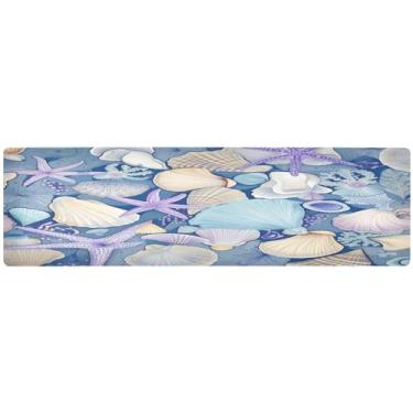 Imagem de Conchas e estrelas do mar em azul e cinza, tripé de mesa de cozinha, decoração de mesa de cozinha