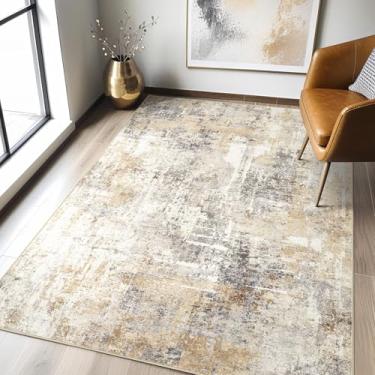 Imagem de Tapete lavável de 7,5 x 12,5 cm: tapete macio abstrato moderno resistente a manchas para sala de estar piso interno antiderrapante tapete pequeno para entrada porta da frente cozinha quarto escritório