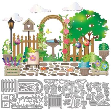 Imagem de GLOBLELAND Matrizes de corte de cercas de jardim para fazer cartões, flores, plantas, cortes de metal, nuvens, árvores, matrizes cortadas para bricolagem em relevo, scrapbook, artesanato, decoração