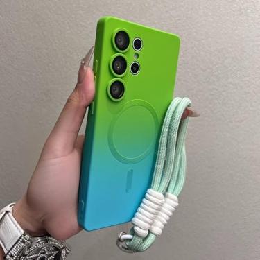 Imagem de Capa de silicone líquido com corrente macia para Samsung Galaxy S25, S24, S23, S22, S21 Ultra e S25 Plus, cor gradiente, verde, para Samsung S21 Plus