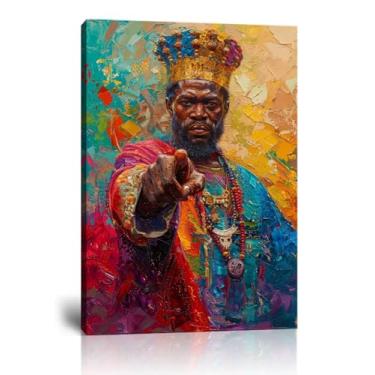 Imagem de HJL Art Arte de parede em tela afro-americana imagens de rei africano negro decoração de parede homem negro impressão de pintura de coroa homem afro, quarto, escritório, decoração de casa emoldurada