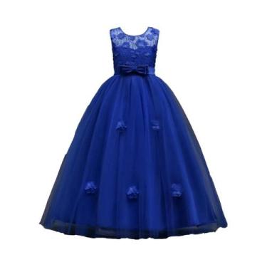 Imagem de Vestido Floral Sem Mangas Azul Royal Para Meninas De 4 a 14 Anos Moda 