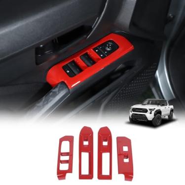 Imagem de Daeiclru Capa de painel de interruptor de elevação de janela compatível com Toyota Tacoma 2024 2025, tampa de proteção de botão de elevação de vidro para porta de caminhonete (vermelha)