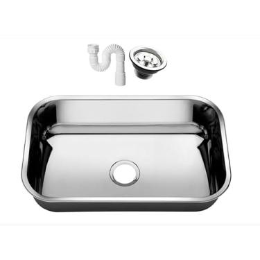 Imagem de Cuba de Cozinha em Aço Inox Brilhante para Embutir com Válvula e Sifão – Design Moderno e Funcional