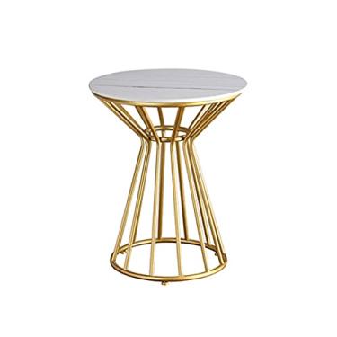 Imagem de Mesa lateral de mármore sofá armário lateral varanda pequena mesa de centro sala de estar cabeceira pequena mesa redonda (cor: preto + ouro) (branco + ouro)