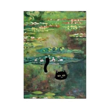 Imagem de Pintura Em Tela De Gato Preto De Claude Monet, Arte De Parede Para Sal