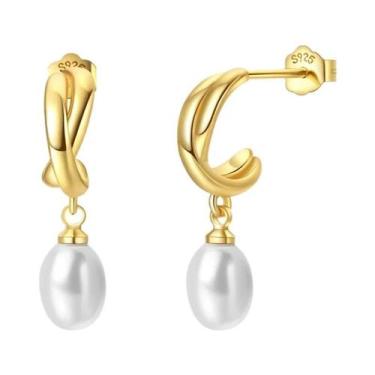 Imagem de Brincos De Pérola Clássicos Em Ouro 925 Para Mulheres, Elegantes Para 