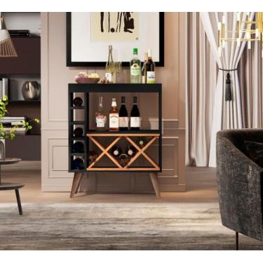Imagem de Aparador com Adega Estilo Retrô Chateau Cor Preto / Nature - Comprar M