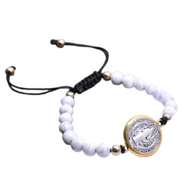 Imagem de MMIUAEG Pulseira de São Bento, pulseira católica, medalha de cordão ajustável, pulseiras religiosas para homens e mulheres, amuleto de bênção feito à mão, joia de proteção, Medium, Zinco, Sem Pedra