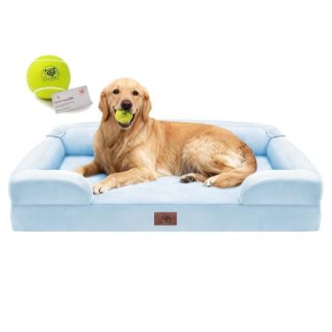 Imagem de Cama extra grande para cães, ortopédica GG, lavável para cães grandes, impermeável, sofá, capa removível, fundo antiderrapante, brinquedo de bola de tênis, 106 x 76 cm