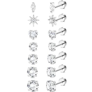 Imagem de Incaton Brincos femininos hipoalergênicos de aço inoxidável cirúrgico banhado a ouro 14 K, zircônia cúbica, cartilagem, brincos para orelhas sensíveis a vários piercings, Small, Metal, Zircônia cúbica