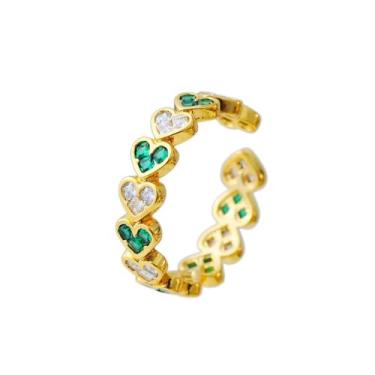 Imagem de Kokoma Anel de coração feminino delicado zircônia cúbica amor anel de coração ajustável anel aberto compromisso noivado casamento moda joias dedo