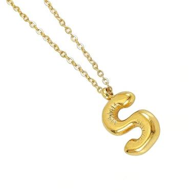 Imagem de Colar de Letra Bolha Personalizado para Mulheres, Colar Inicial Banhado a Ouro 18K com Corrente Cruzada em Aço Inoxidável, 45 cm, 26 Letras, Jóia de Moda e Presente Estiloso (dourado,S)