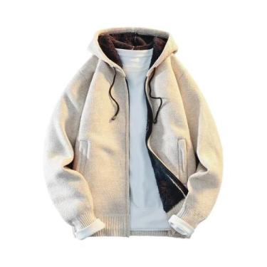 Imagem de Cardigã Masculino De Tricô Com Capuz E Zíper Completo, Jaqueta Casual 