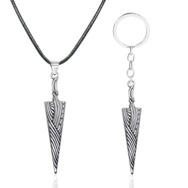 Imagem de Teemotutu Conjunto de colar e chaveiro cavaleiro oco - Colar com pingente de cavaleiro e colar de espada chaveiro presente para fãs